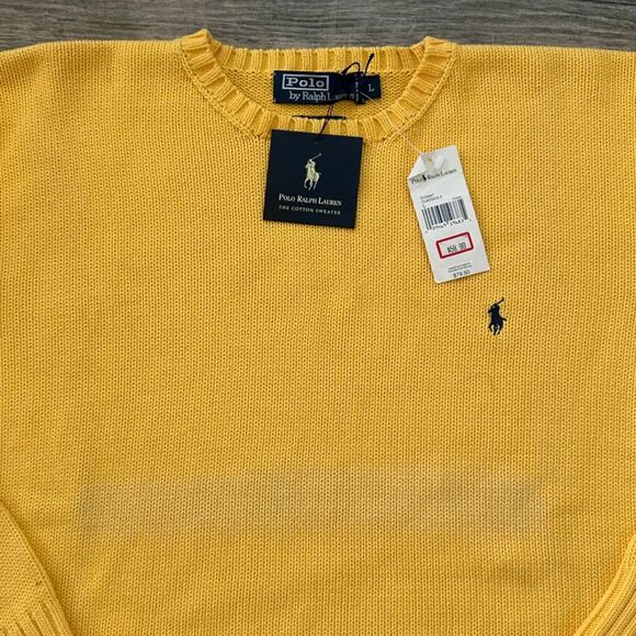 Vintage Polo Ralph Lauren Yellow Knit Sweater Size Large NWT - Picture 2 of 7